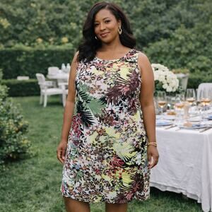 Tropical Floral Print Boho Summer Shift Sundress Women's Plus Size 1X | J. Jill
